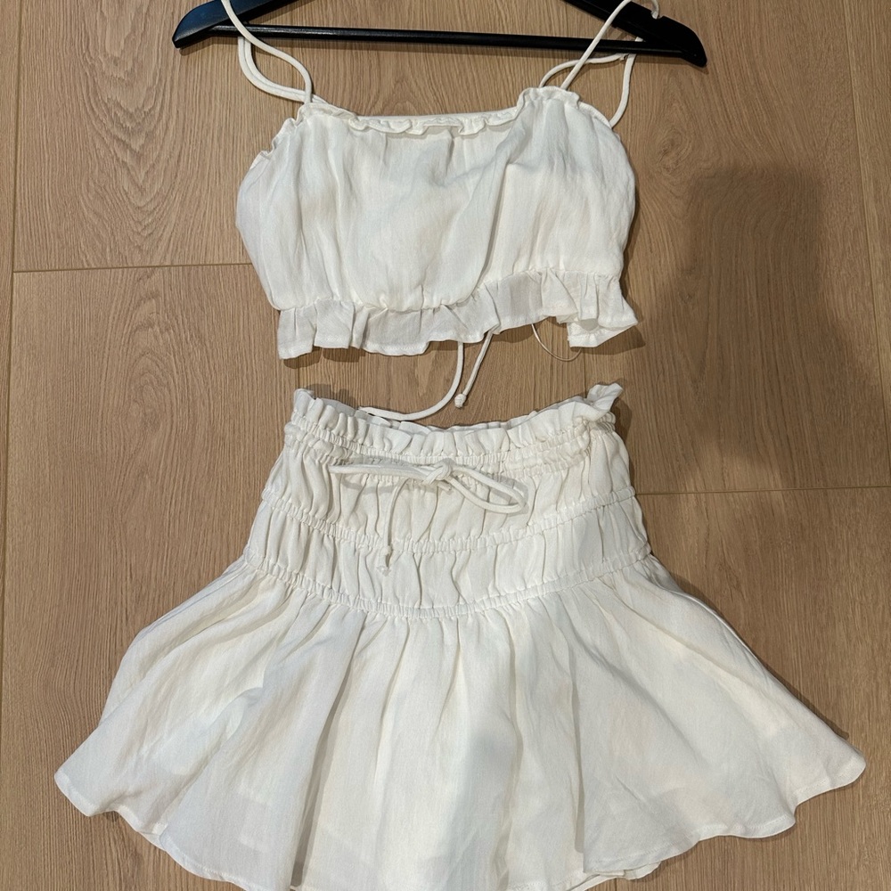 Elegant White Two-Piece Set with Ruffles